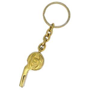 Chanel Gold Key Holder Bag Charm Whistle Small Good 96P 165911